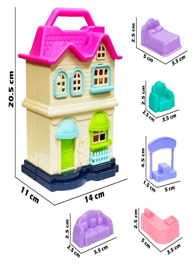 VGRASSP Doll Family House Set Toy for Kids - Pretend Play Toy with Door Bell and Openable Doors - Role Play Doll House for Girls with 6 Accessories - Color As Per Stock - Image 3